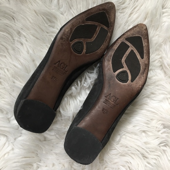 AGL Pointed Toe Gray Suede Loafer Block Heel - Picture 7 of 8